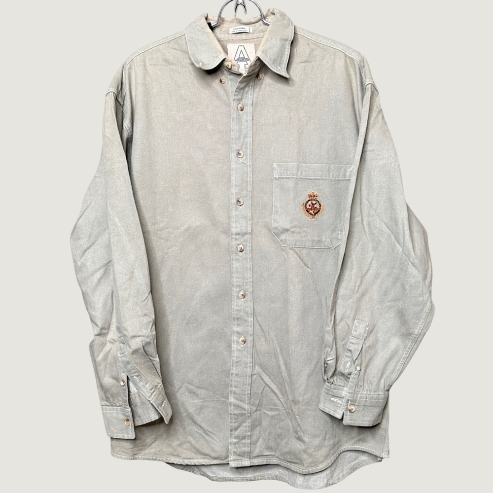 Aeropostale Mens Vintage 90s Button Up Shirt Khaki Cotton Crest Logo Size M